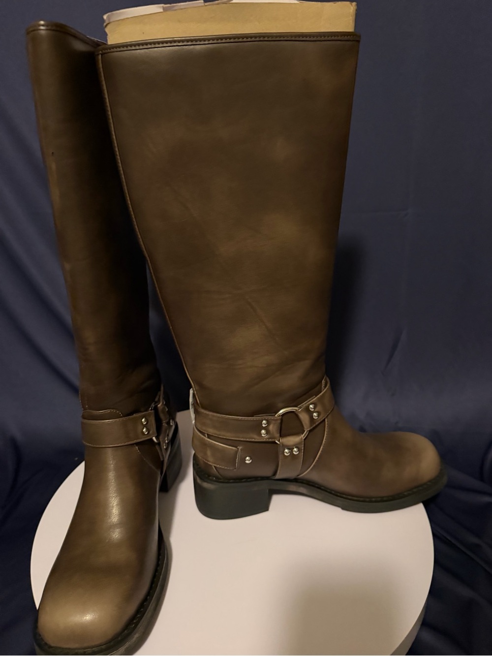 iiimmu, Women Knee High Biker Boots, Grey - Size 9
